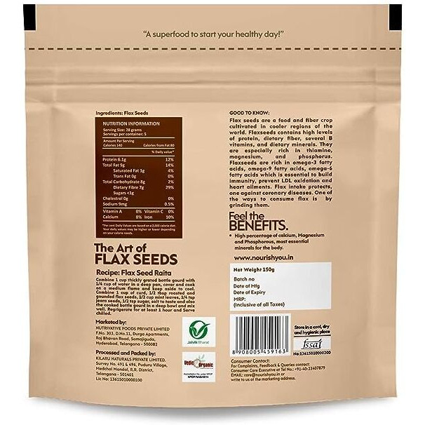 NOURISH YOU Organic Flax Seeds | Alsi Seed | Rich in Fiber and Omega-3 | Detox | Healthy food | 600 G