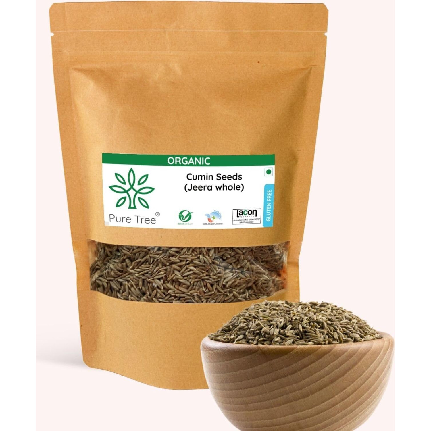 Pure Tree Certified Organic Jeera Seeds | 900 g | Cumin Seeds | Sabut Jeera | Jeera Whole Spices | Jeelakarra | Zeera | Organic Spices | Boost Immunity | For Curries & Veg