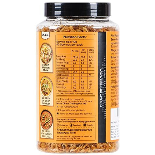 urban platter Crispy Fried Onion Birista,400G (Fried In Sunflower Oil,Ready To Use,No Added Salt,Use It As A Crispy Garnish Over Your Soups,Biryanis Or Just As A Side Dish To Meals)