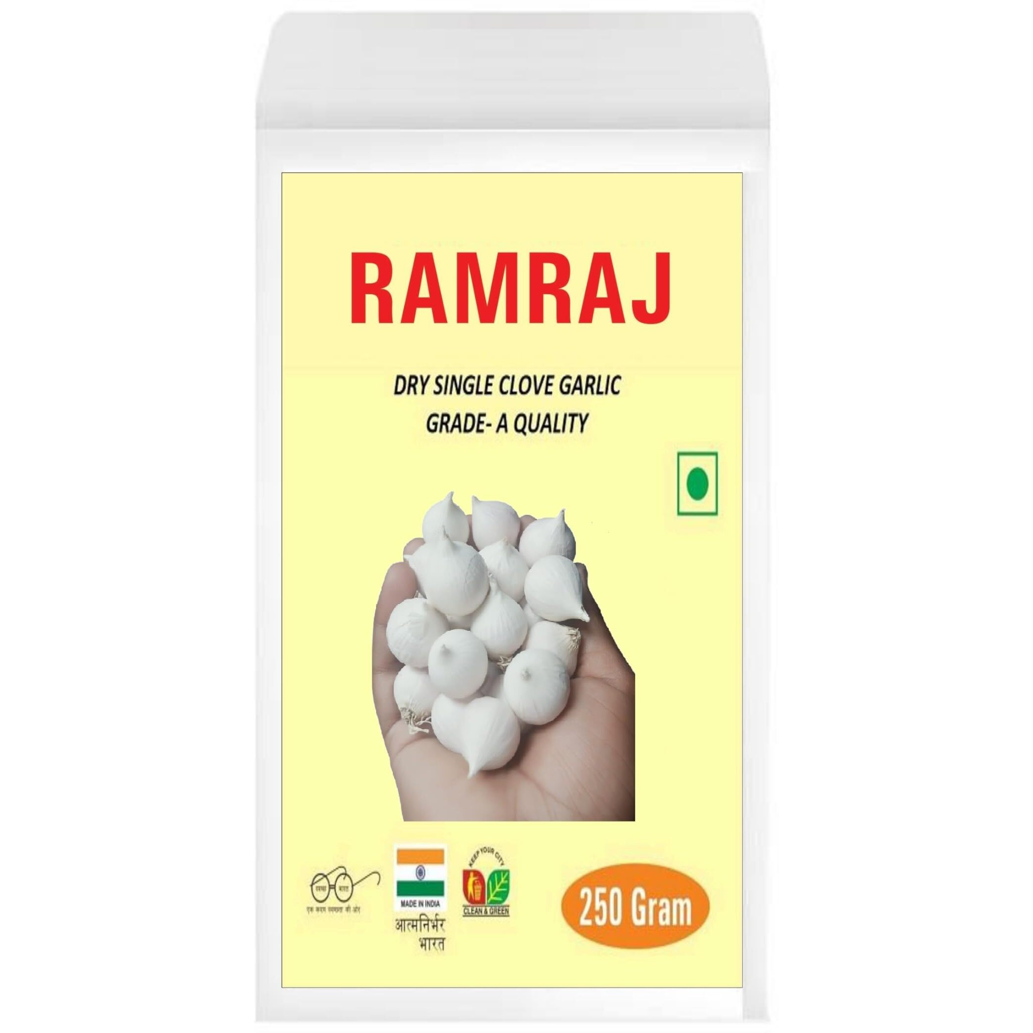 RAMRAJ Dry Organic Single Clove Garlic Ek Pothi Lahsun Garlic 250 Gm Grade-A Qualilty (Not Hybrid)