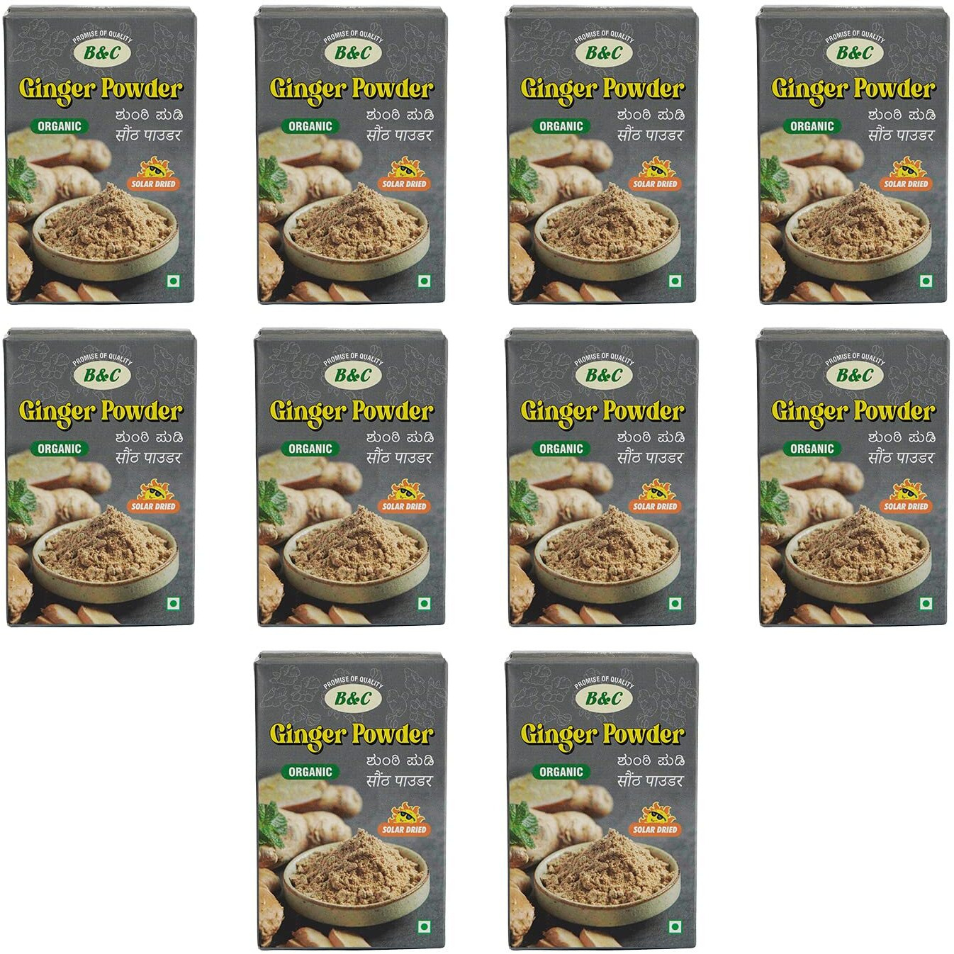 B & C Agri Solutions Organic Ginger Root Powder | Fresh Dry Ginger Powder for Cooking | Ada Powder | Adrak Powder | Saunth Powder -500gm(Pack of 10,Each 50gm)
