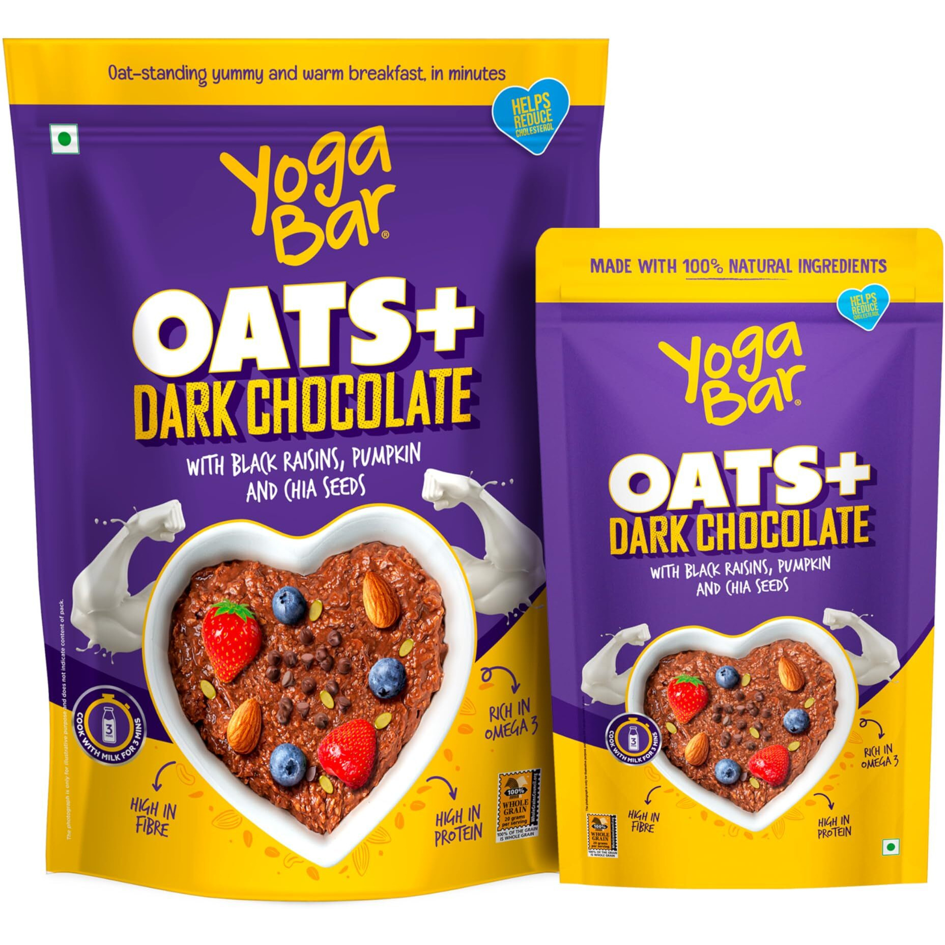 Yogabar Dark Chocolate Oats Combo | Dark Chocolate Oats 1kg | Dark Chocolate Oats 400gm | Gluten Free Whole Oatmeal for Breakfast - Healthy Breakfast Cereal for Children and Adults