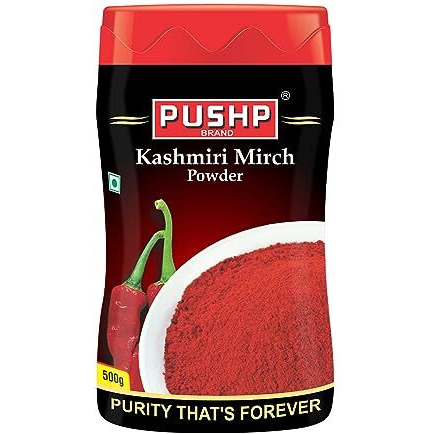 Pushp Brand Kashmiri Red Chilli Powder 500g Jar (Pack of 1)