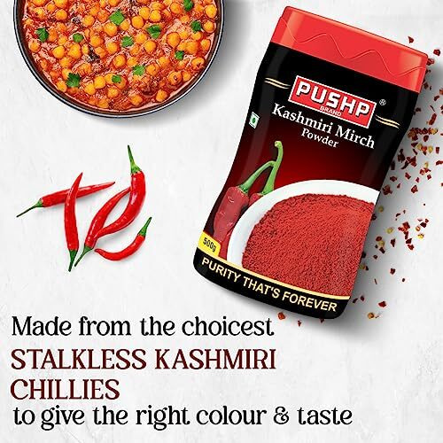Pushp Brand Kashmiri Red Chilli Powder 500g Jar (Pack of 1)