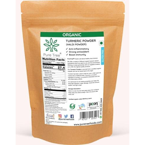 Pure Tree Certified Organic Haldi Powder | 900 g | Turmeric Powder | Organic Spice Masala Powder | Turmeric Raw | Strong Antioxidant | Turmeric Powder for Milk