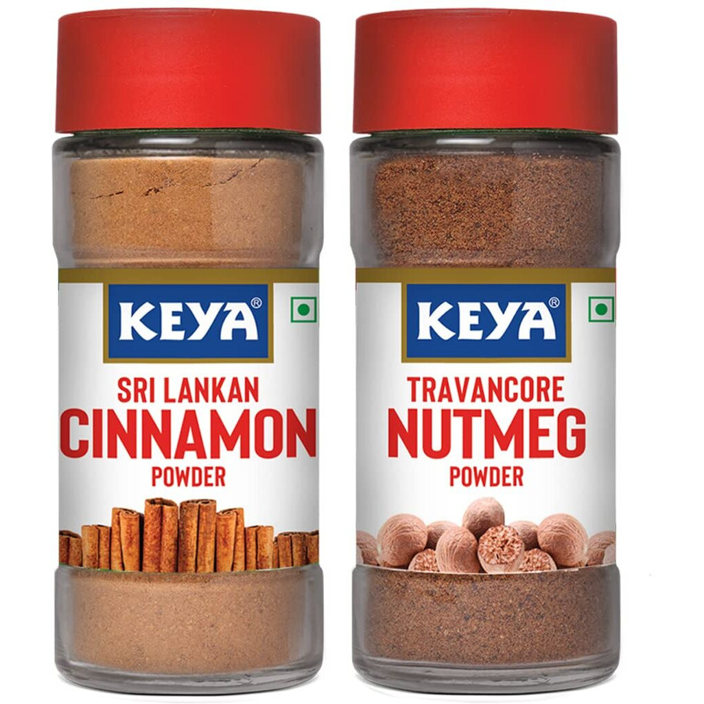 KEYA Combo of Cinnamon Powder 45gm, Nutmeg Powder 65gm, Pack 2