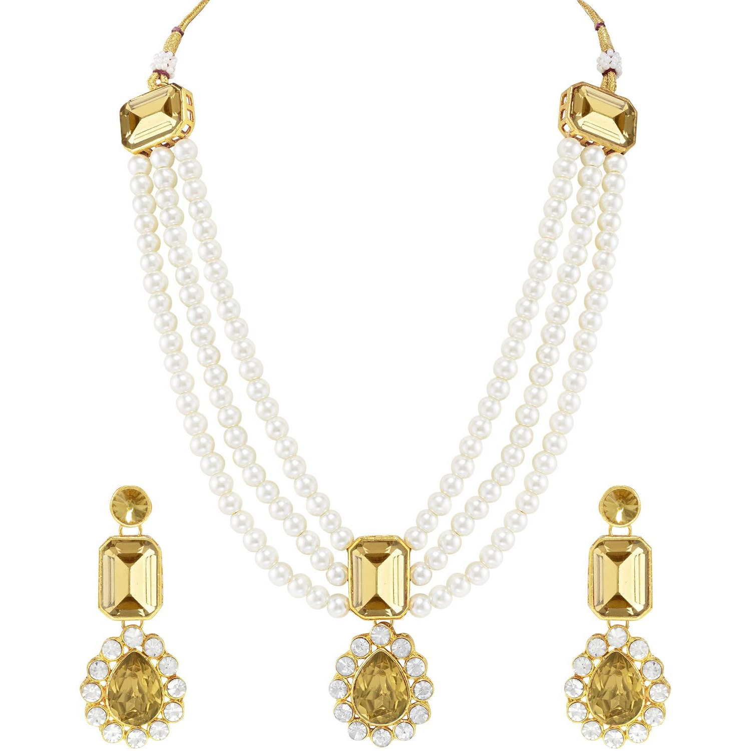 Peora Gold Plated Kundan Long Necklace Earring Indian Traditional Jewellery Set for Women