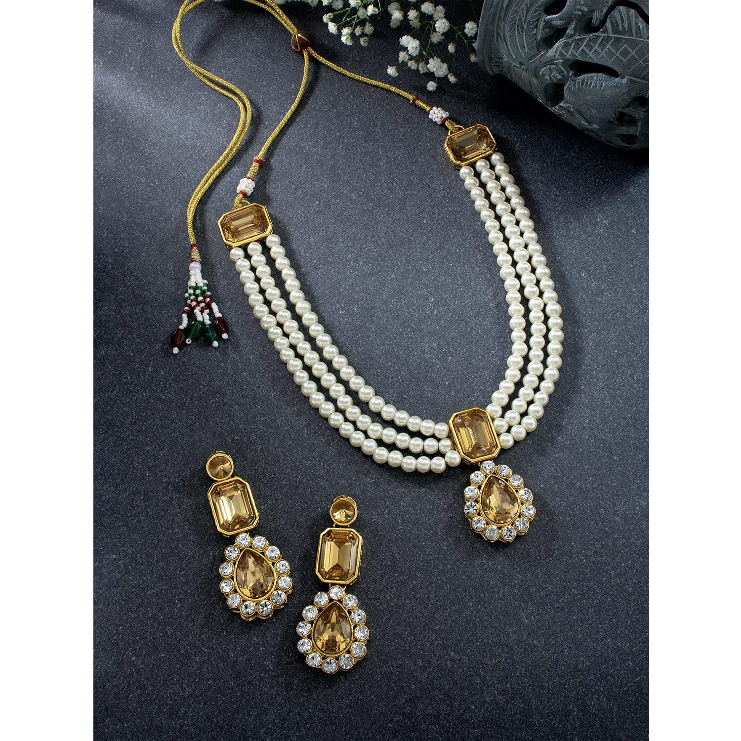 Peora Gold Plated Kundan Long Necklace Earring Indian Traditional Jewellery Set for Women