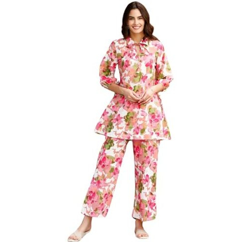 GRECIILOOKS Women's RAYON ETHNIC CO-ORD SET Standard Length Kurta (GL-W1938&TR960_PINK_M)