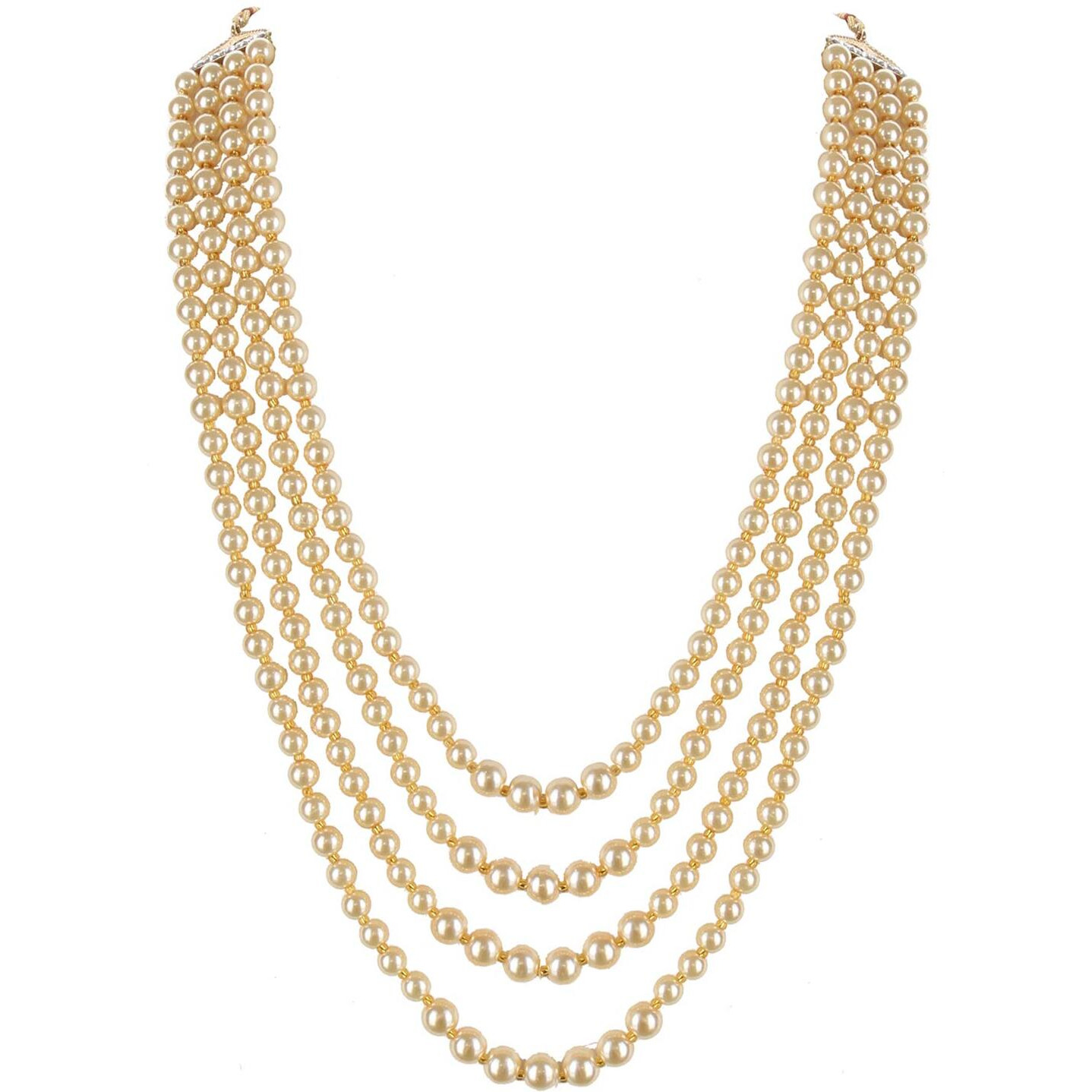 Lucky Jewellery Designer Wedding Multi Strand Golden Color Dulha Har Layered Pearl Maharaja Haar Groom Necklace Set for Men (475-M6DM-1021-LCT)