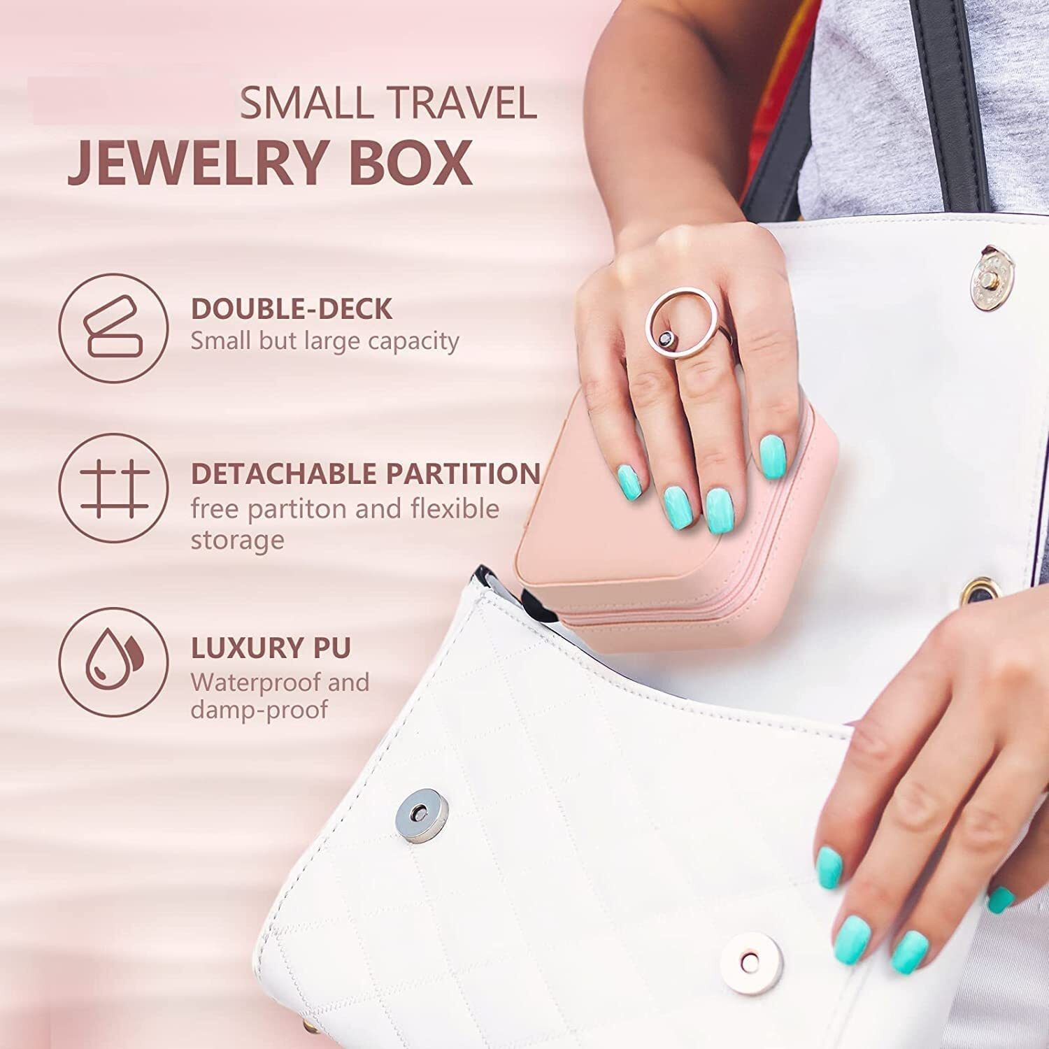 SGMVK Jewellery Organiser PU Leather Zipper Portable Storage Box Case with Dividers Mini Jewelry Organizer Box for Women Travel Ring, Pendant, Earring, Necklace Storage Case (MULTICOLOR) (SQUARE)