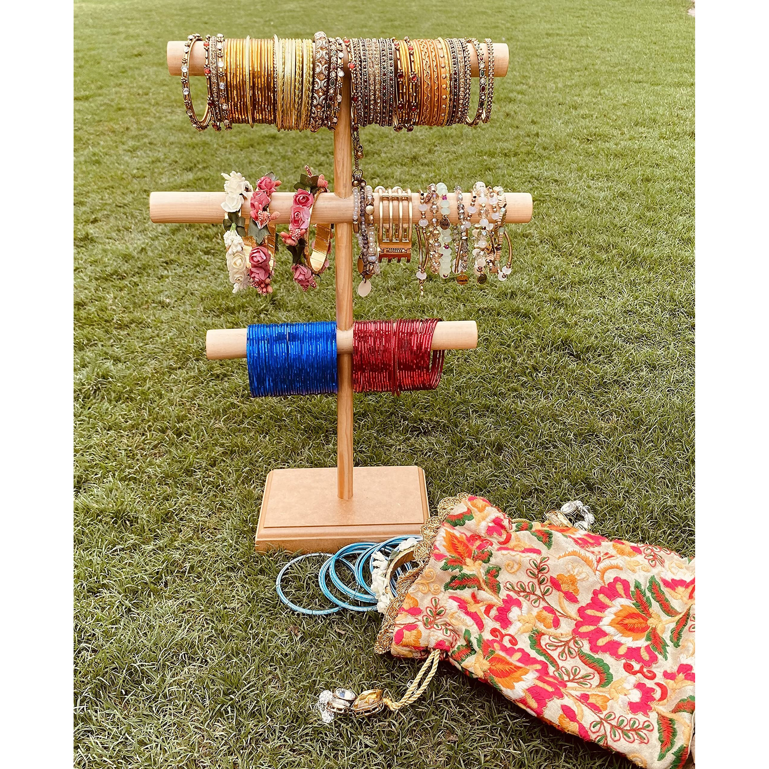LABZIO Home - Handmade Jewellery Stand, Made of Premium Wood, Perfect for Bangles, Bracelets, Anklets, Scarfs, Ear Rings, Watches For Home, Shops and Exhibition Displays, 15.5 Tall