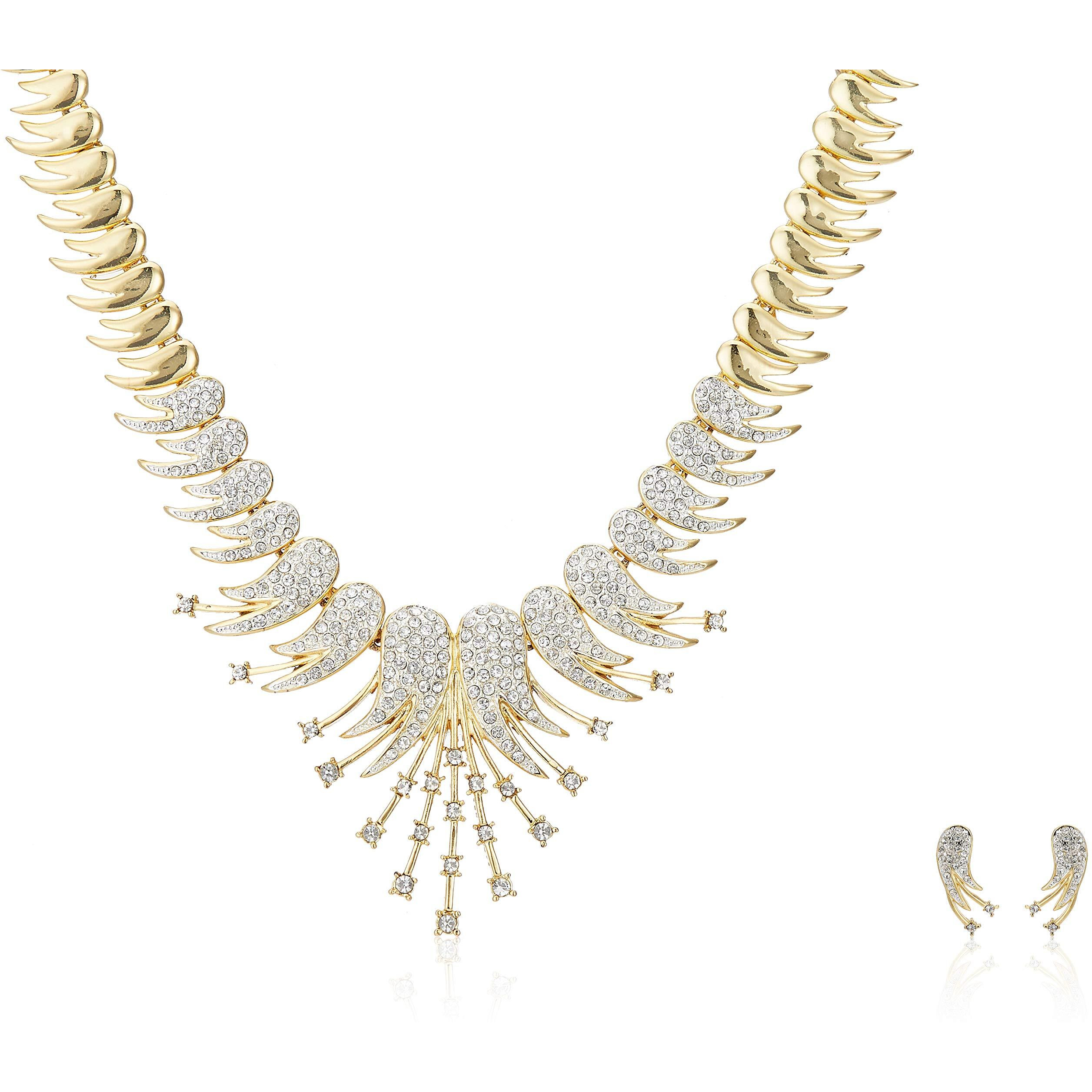 Estele 24 Kt Gold Plated Signature Starbust in Austrian Crystal Necklace Set for Women