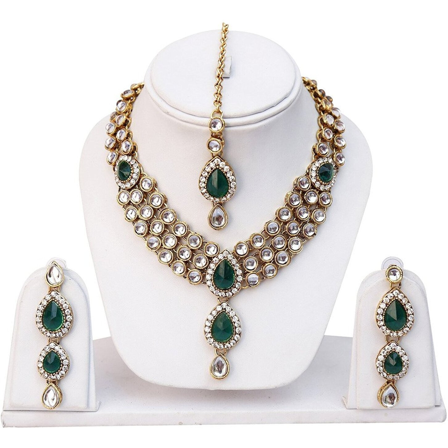 Shining Diva Fashion Green Kundan Traditional Jewellery Necklace Set with Earrings for Women (8648s)