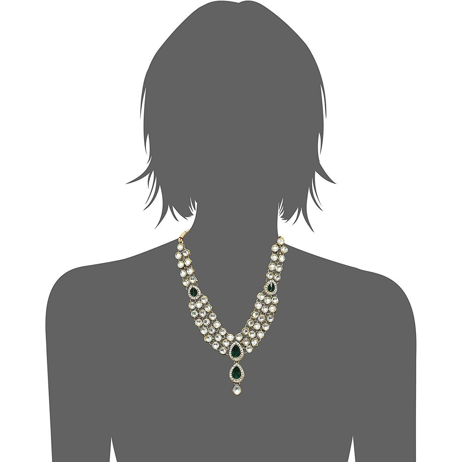 Shining Diva Fashion Green Kundan Traditional Jewellery Necklace Set with Earrings for Women (8648s)