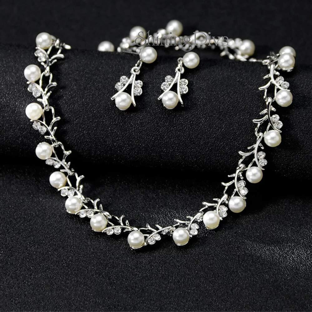 Shining Diva Fashion Latest Stylish Silver Plated Pearl Necklace Earrings Bracelet Jewellery Set for Women and Girls (sd12040s)