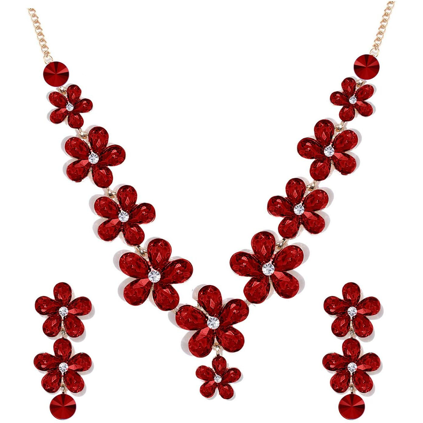 YouBella Jewellery Sets for Women Crystal Necklace Jewellery set with Earrings For Girls/Women (Red)