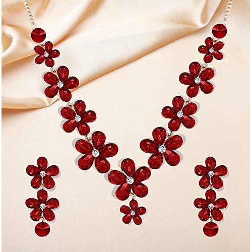 YouBella Jewellery Sets for Women Crystal Necklace Jewellery set with Earrings For Girls/Women (Red)