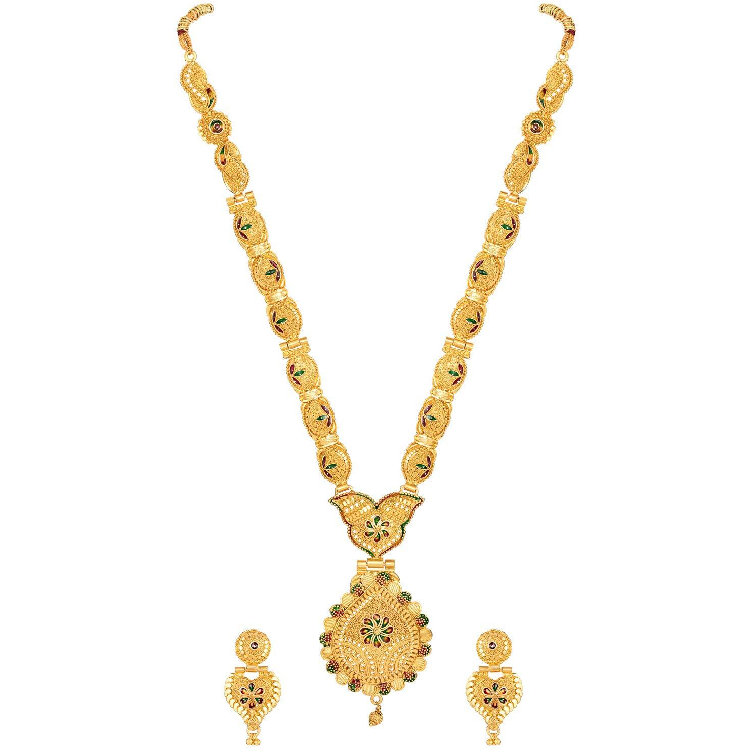 Shining Diva Fashion Latest Long Design Necklace Set For Women Traditional One Gram Gold Plated Jewellery Set for Women (Golden) (11503s)