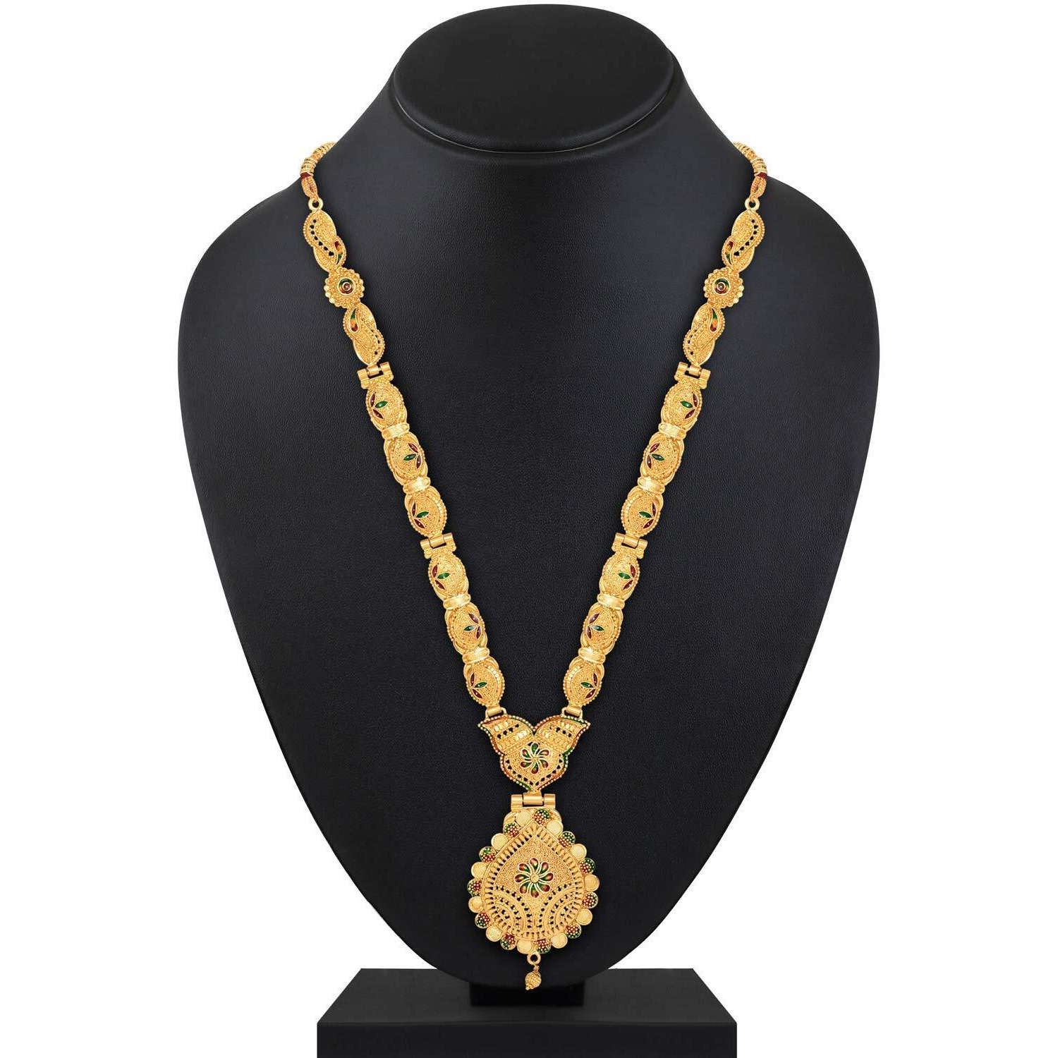 Shining Diva Fashion Latest Long Design Necklace Set For Women Traditional One Gram Gold Plated Jewellery Set for Women (Golden) (11503s)