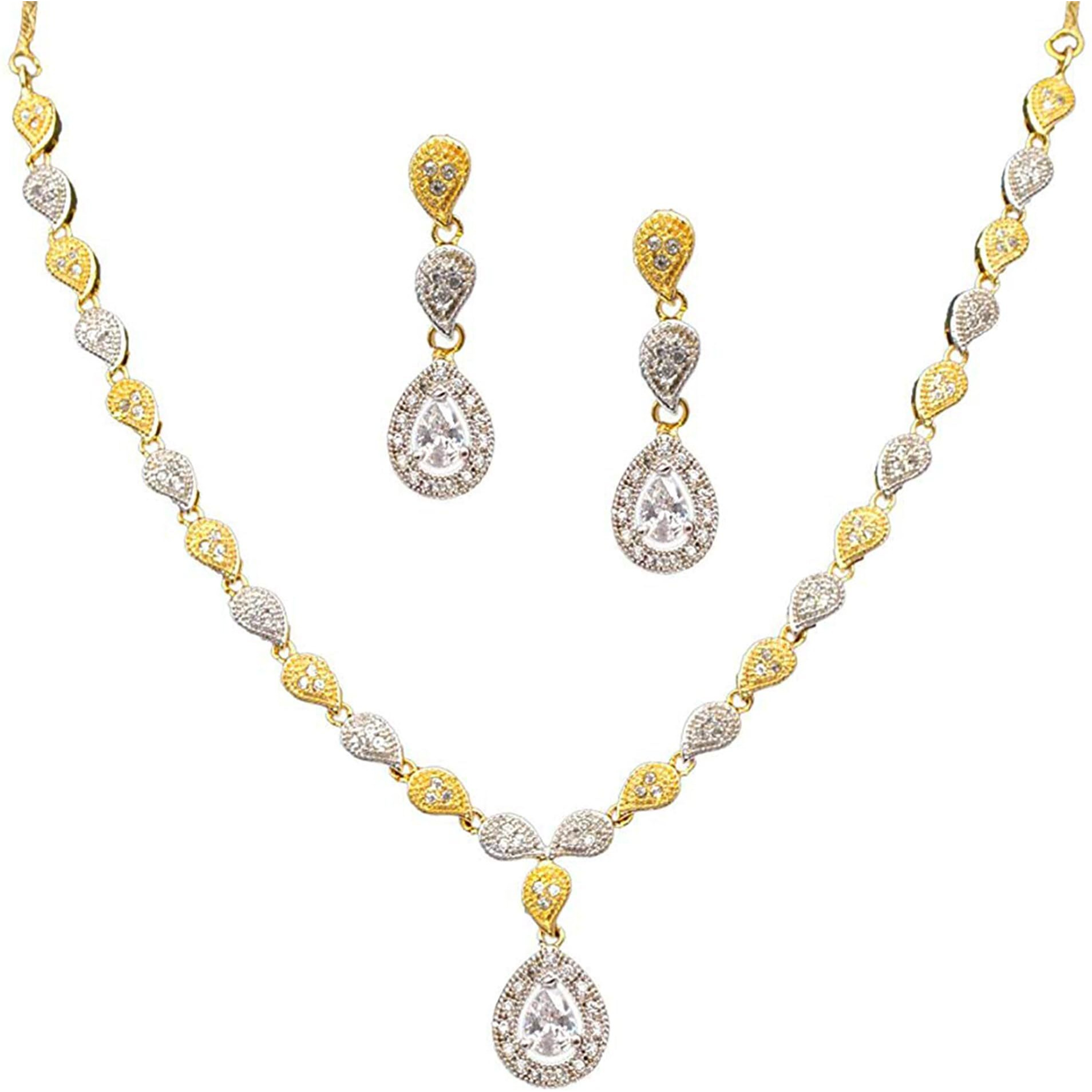 ZENEME Jewellery Set Fascinating Gold Tone Necklace Set & Earring Adorned With American Diamond Jewellery For Women and Girl