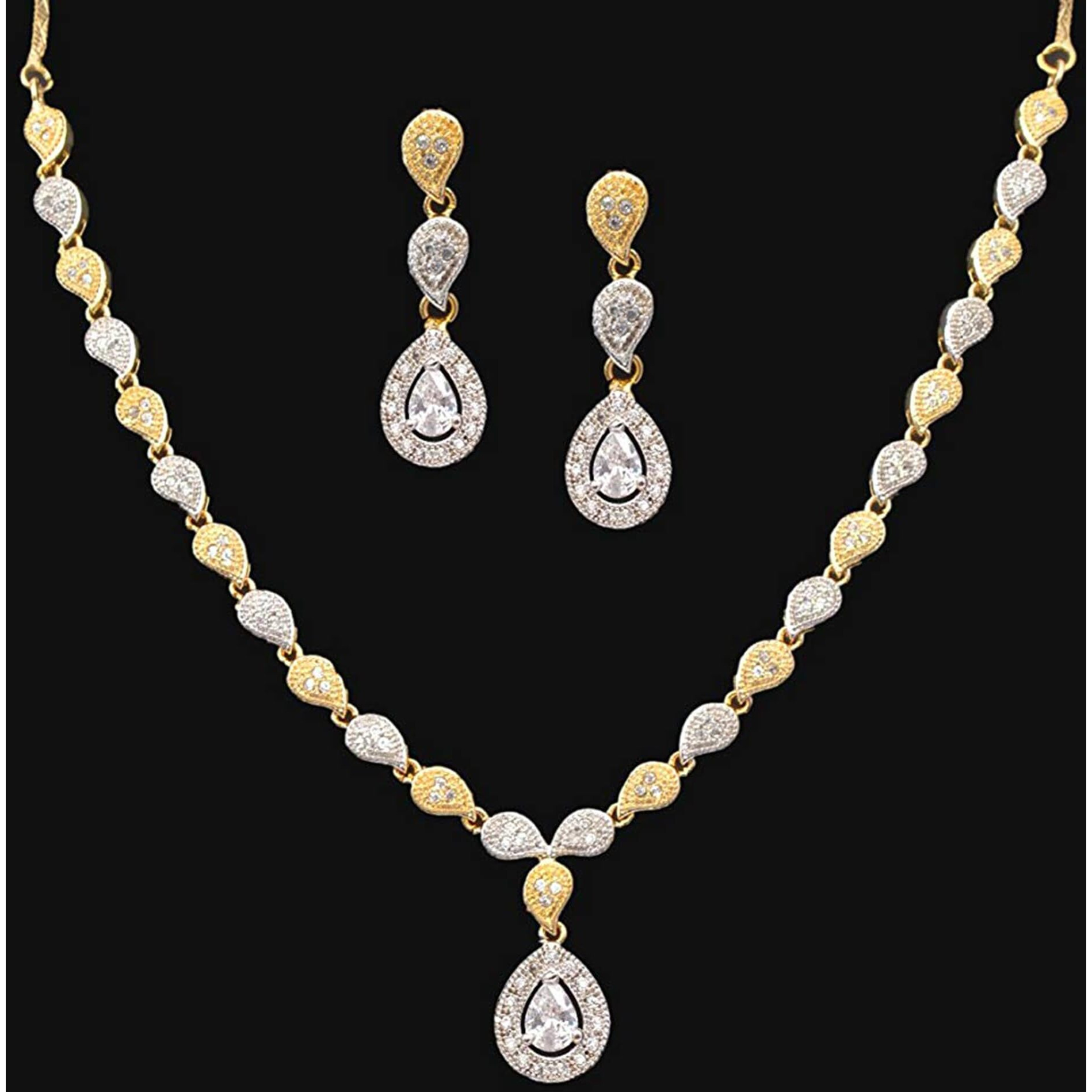 ZENEME Jewellery Set Fascinating Gold Tone Necklace Set & Earring Adorned With American Diamond Jewellery For Women and Girl