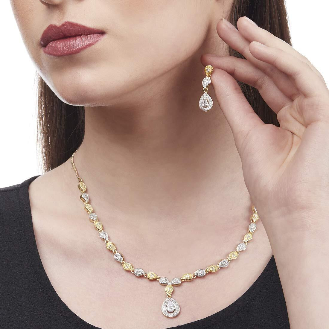 ZENEME Jewellery Set Fascinating Gold Tone Necklace Set & Earring Adorned With American Diamond Jewellery For Women and Girl