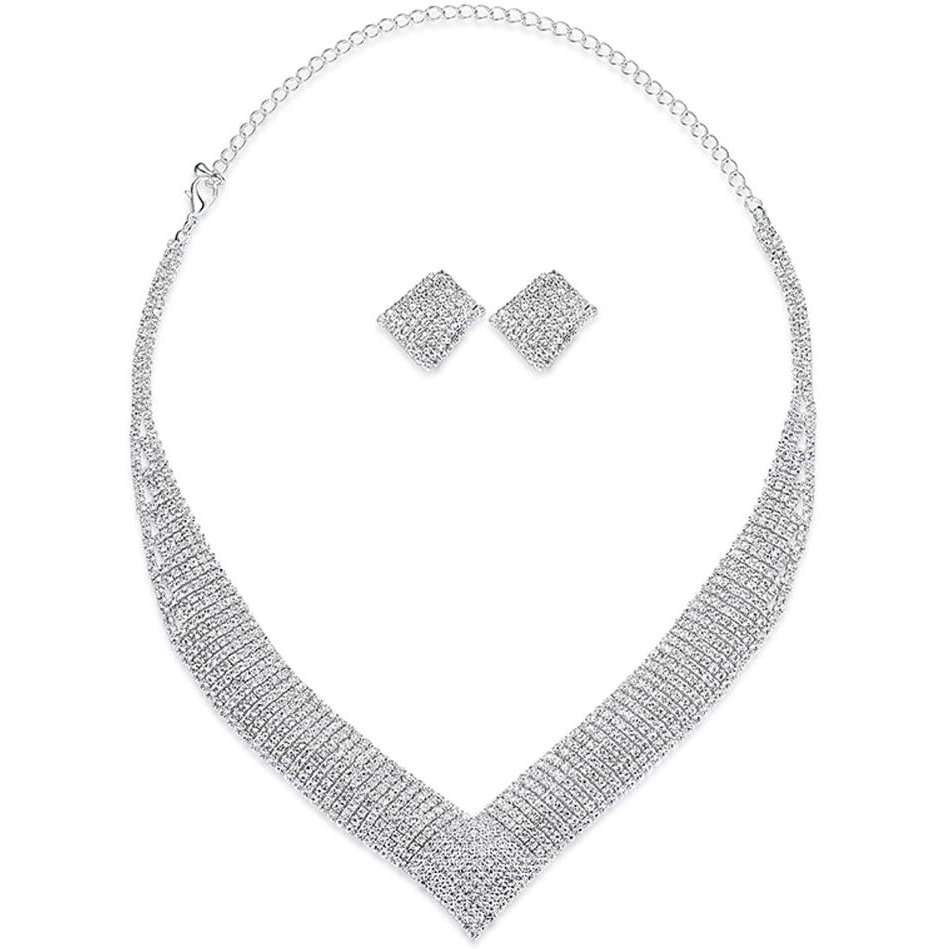 Shining Diva Fashion Latest Stylish Design Fancy Crystal Diamond Necklace Jewellery Set for Women (14973s)