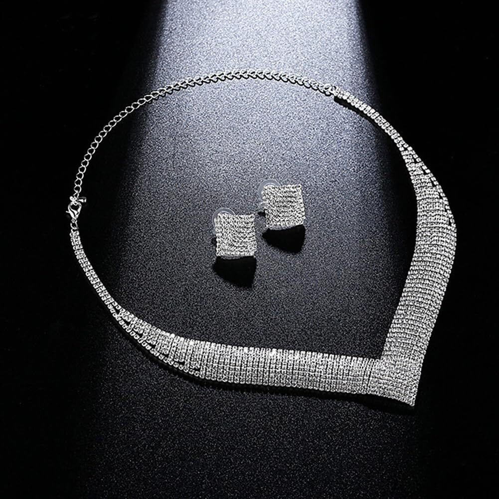 Shining Diva Fashion Latest Stylish Design Fancy Crystal Diamond Necklace Jewellery Set for Women (14973s)