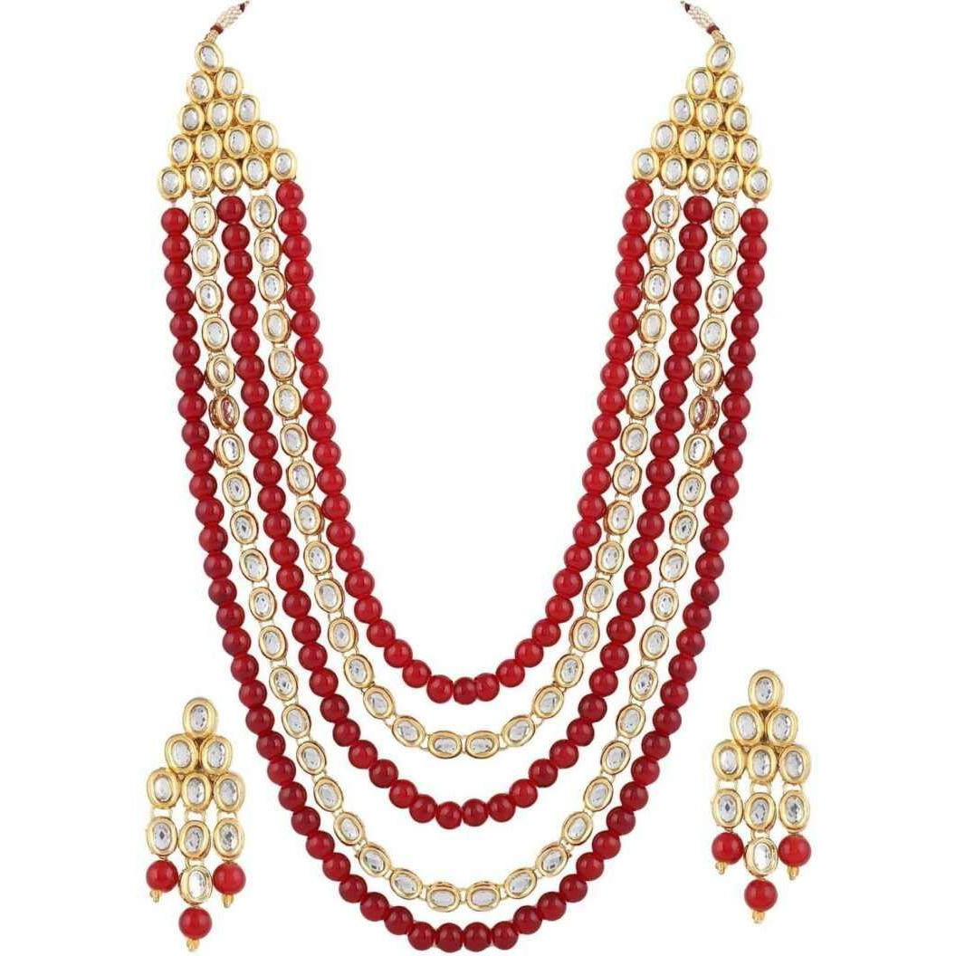 Shining Diva Red Kundan Traditional Necklace Jewellery Set with Earrings for Women (8557s)