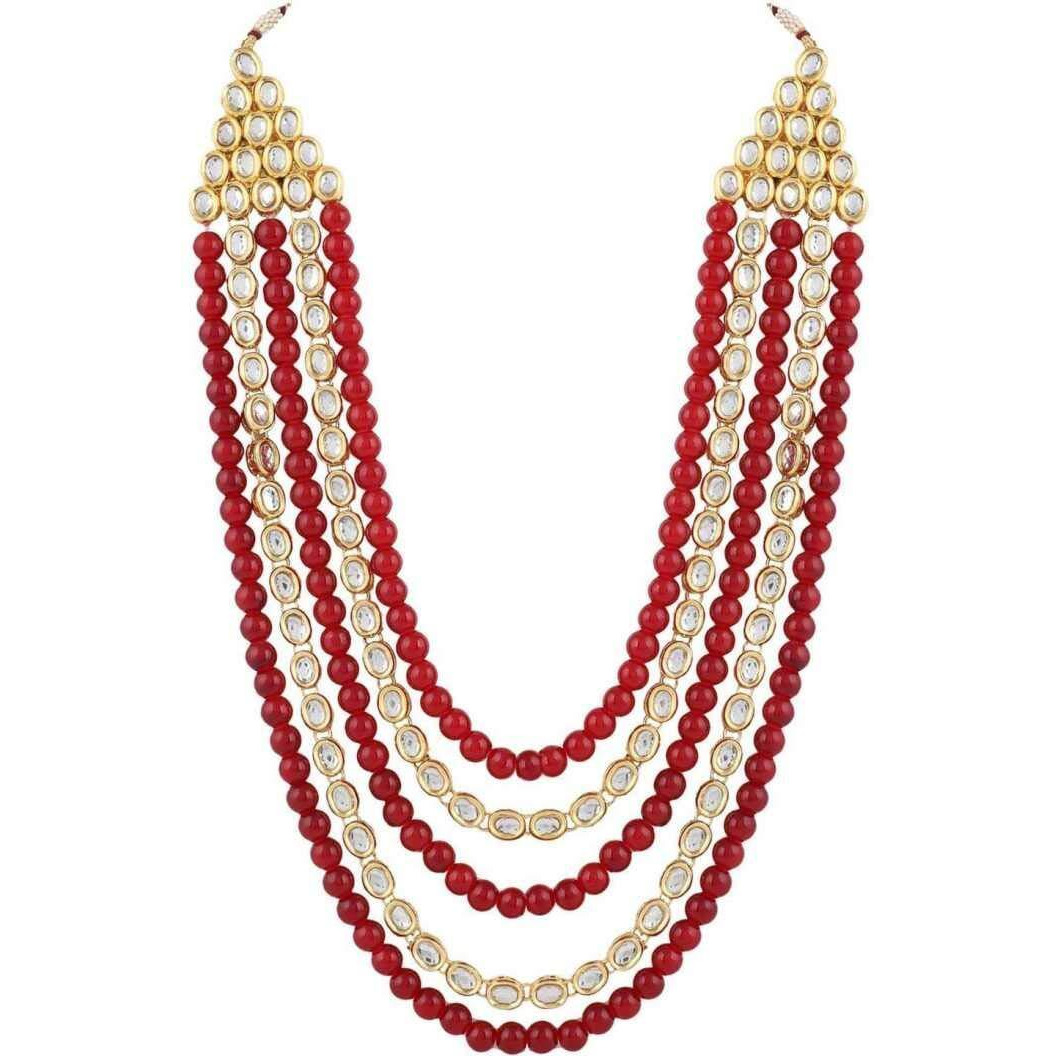 Shining Diva Red Kundan Traditional Necklace Jewellery Set with Earrings for Women (8557s)