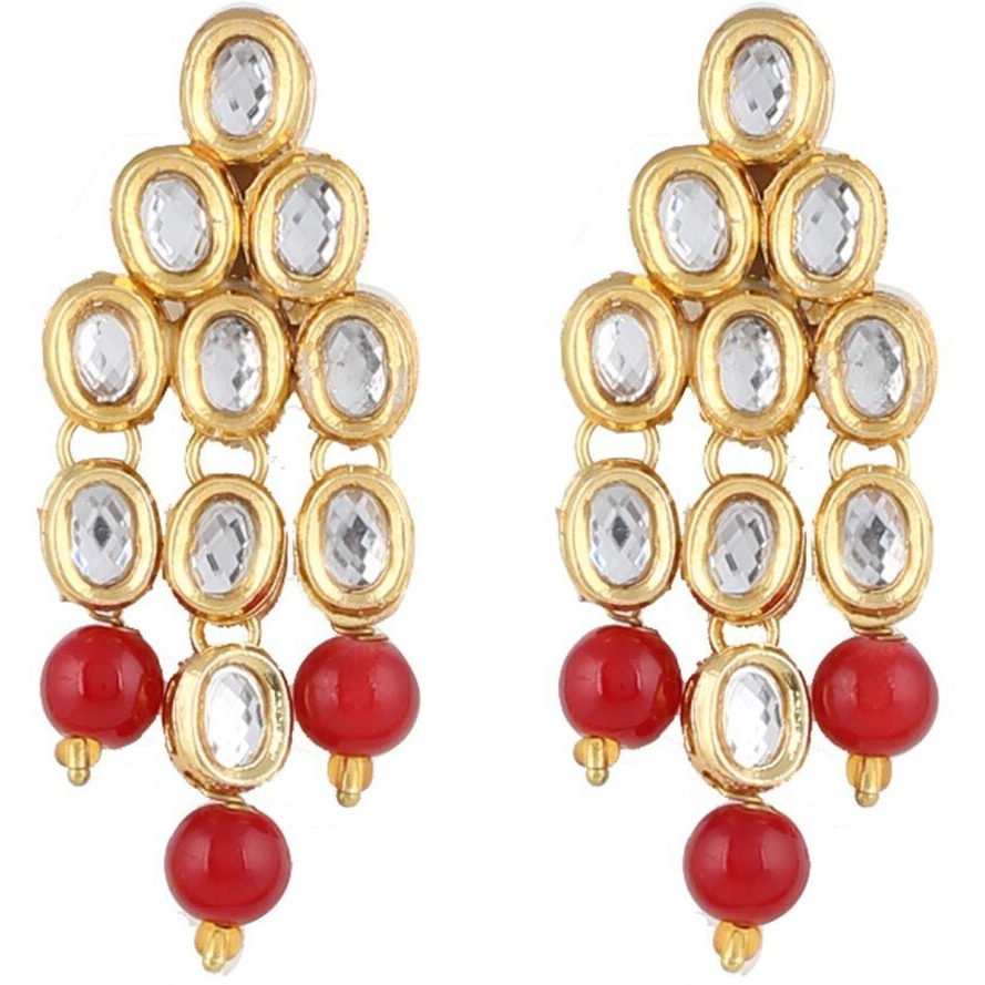 Shining Diva Red Kundan Traditional Necklace Jewellery Set with Earrings for Women (8557s)