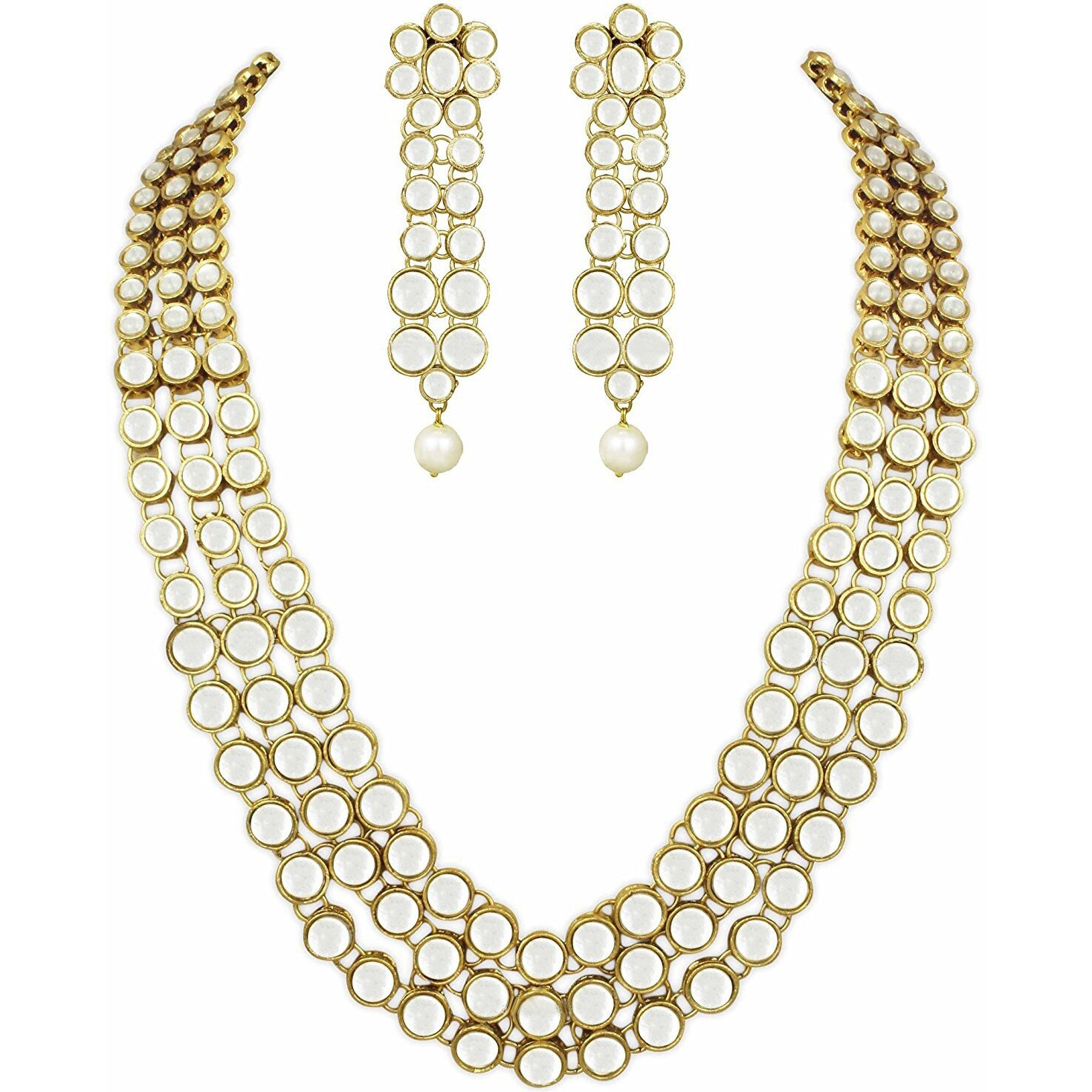 Shining Diva Gold Plated Traditional Jewellery Kundan Pearl Necklace Set with Earrings For Women (White) (rrsd6706s)