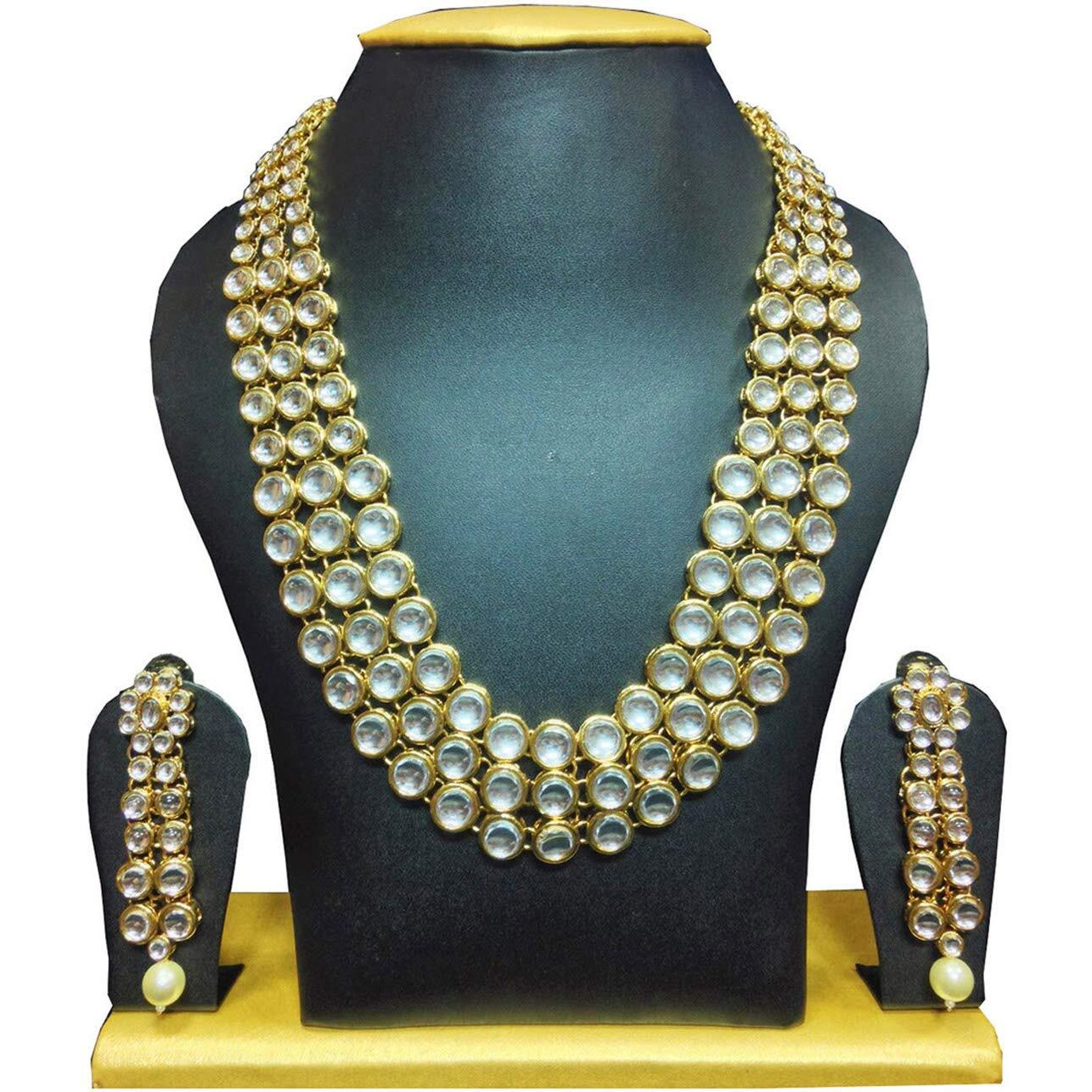 Shining Diva Gold Plated Traditional Jewellery Kundan Pearl Necklace Set with Earrings For Women (White) (rrsd6706s)