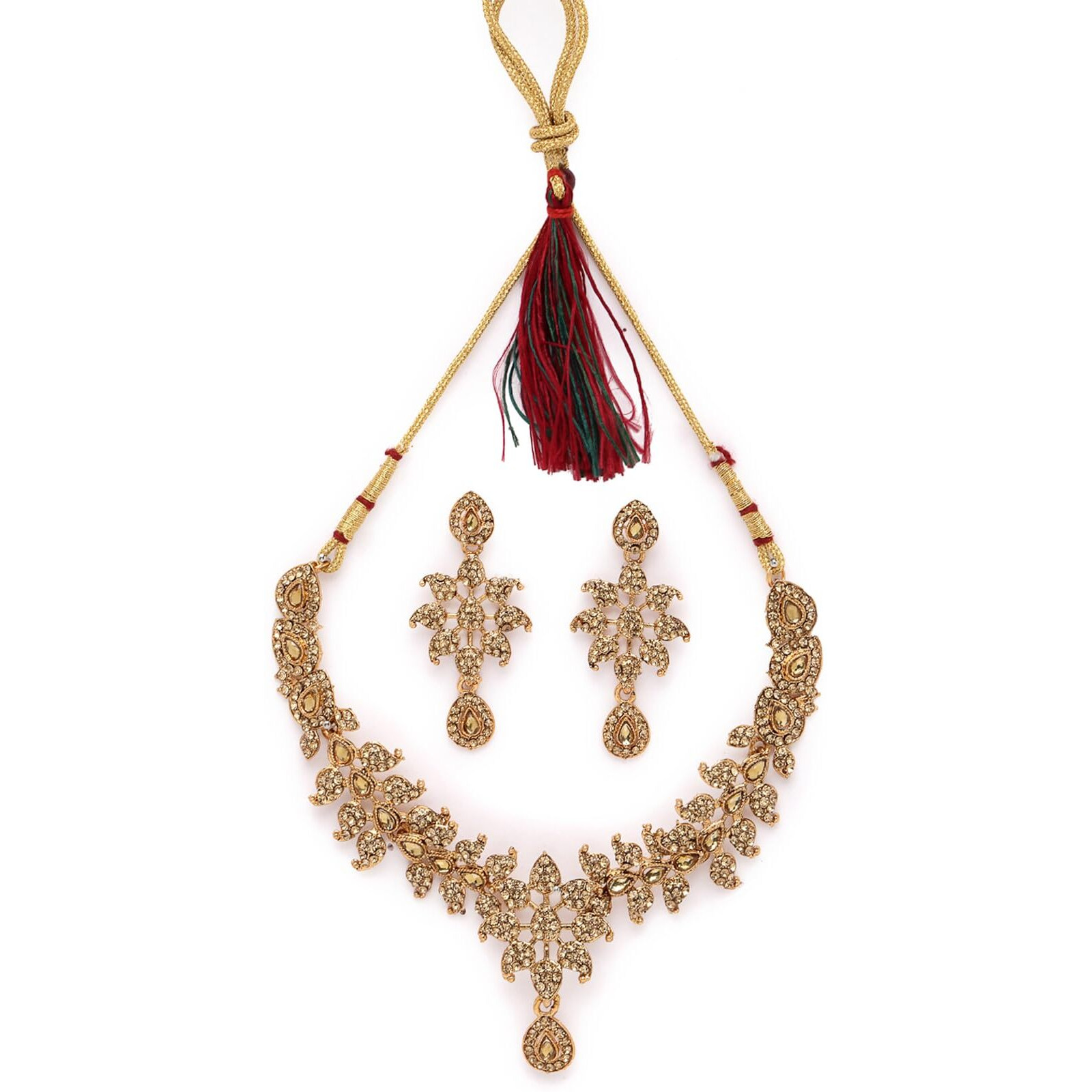 Sukkhi Smashing Gold Plated AD Stone Collar Bone Necklace Set And Earring | Jewellery Set For Women (NS105662)