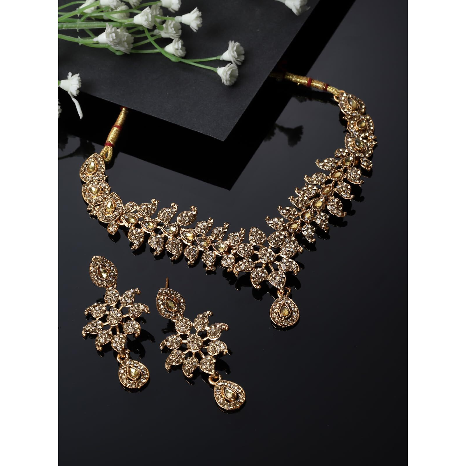 Sukkhi Smashing Gold Plated AD Stone Collar Bone Necklace Set And Earring | Jewellery Set For Women (NS105662)