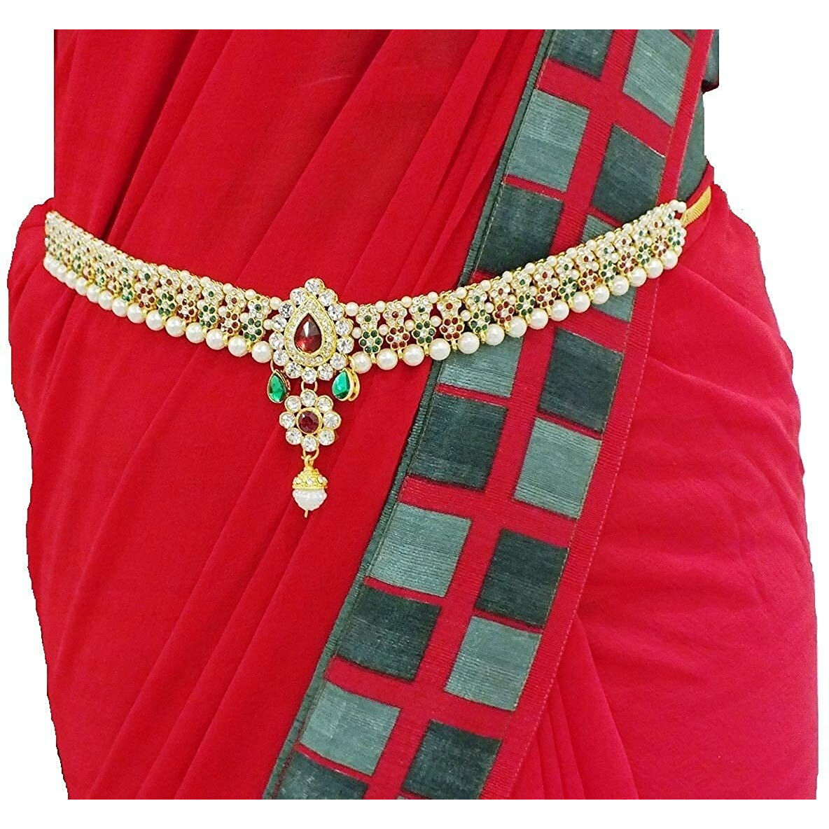 Handicraft Kottage Gold Plated Pearl with Multi Color Stone Belly Chain for Women (Style6)