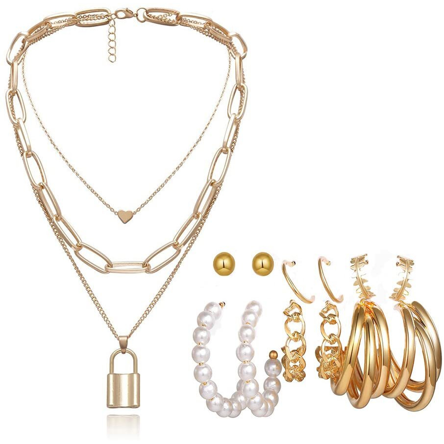 YouBella Fashion Jewellery Gold Plated Necklace and Earrings Combo Jewellery Set for Girls and Women (Gold) (Style 10)