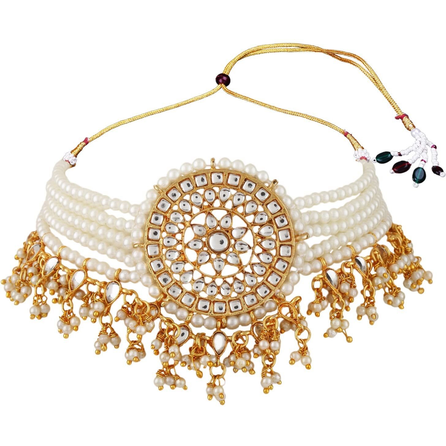 Shining Diva Fashion Latest Stylish Choker Traditional Pearl Kundan Necklace Jewellery Set for Women (White)(12802s), One
