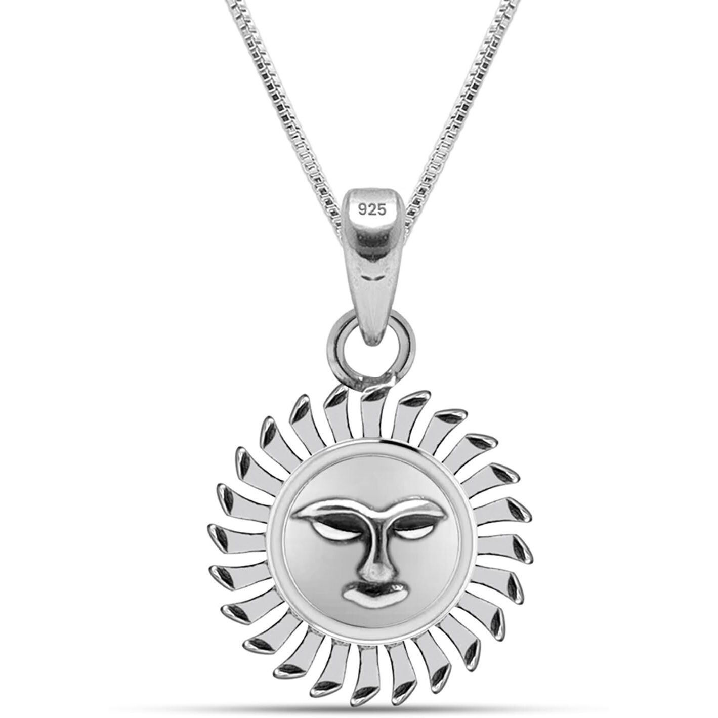 Silver Style 925 Sterling Silver Oxidized Sun God Religious Pendant Necklace for Men