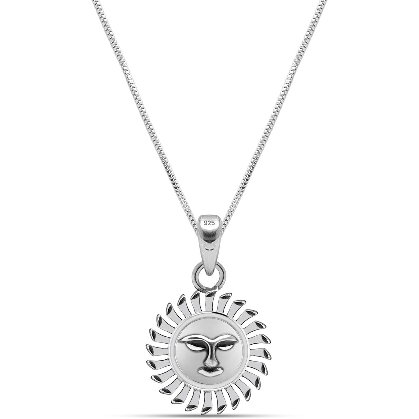 Silver Style 925 Sterling Silver Oxidized Sun God Religious Pendant Necklace for Men