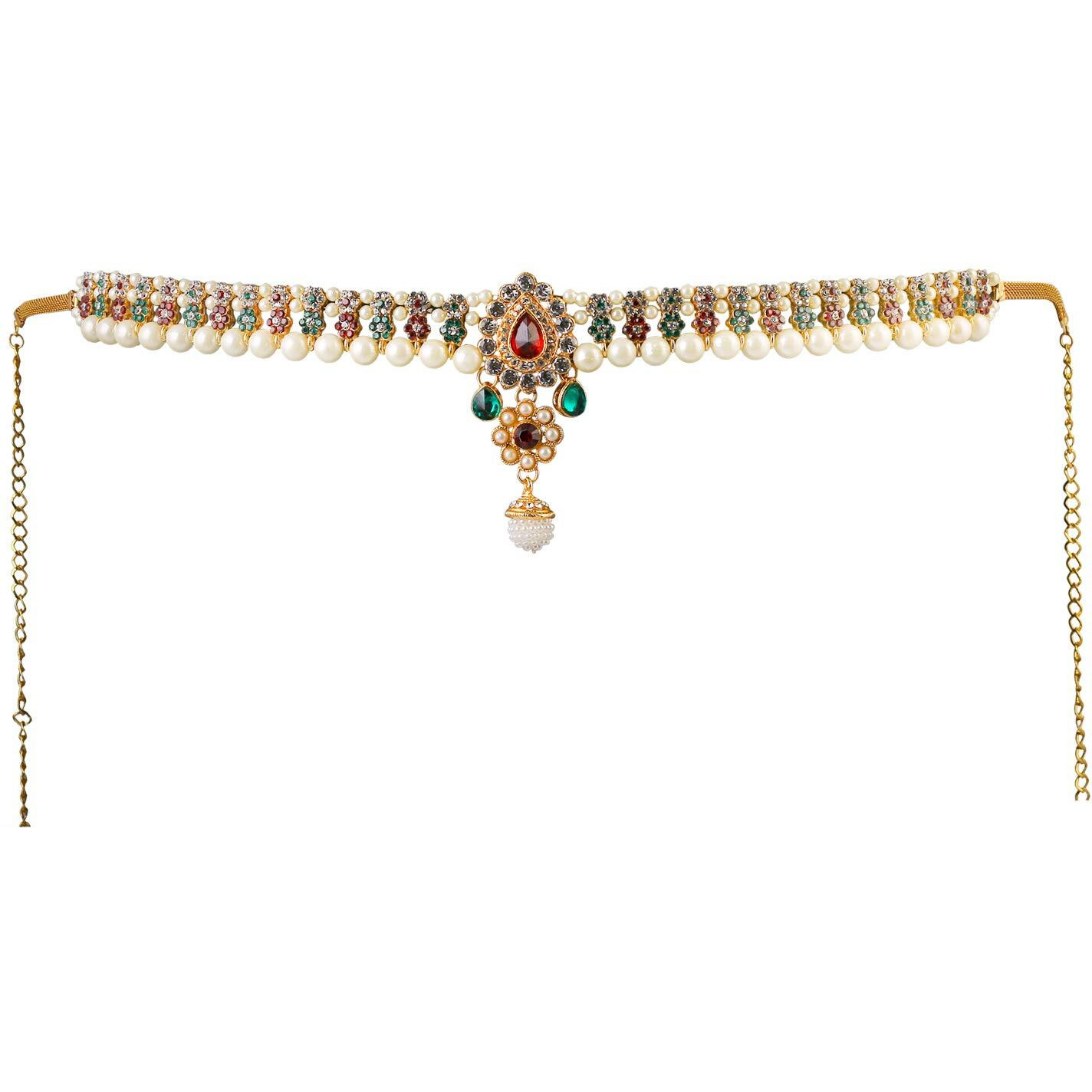 Handicraft Kottage Gold Plated Pearl with Multi Color Stone Belly Chain for Women (Style1)