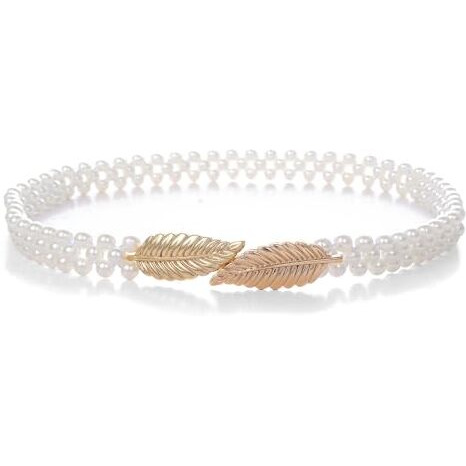 Shining Diva Fashion Stylish Traditional Western Pearl Dresses Saree Jeans Waist Belt Chain Kamarband for Women and Girls (White) (14925wb)