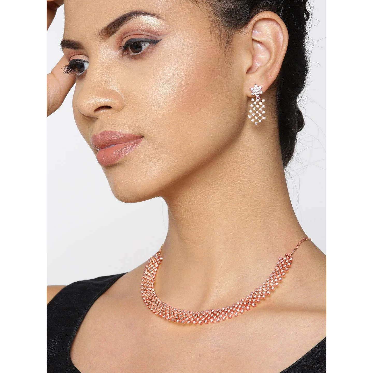 Priyaasi Studded Rose Gold Jewellery Set For Women (Plated) | Fancy & Party | Elegant American Diamond Jewellery Set for Women & Girls