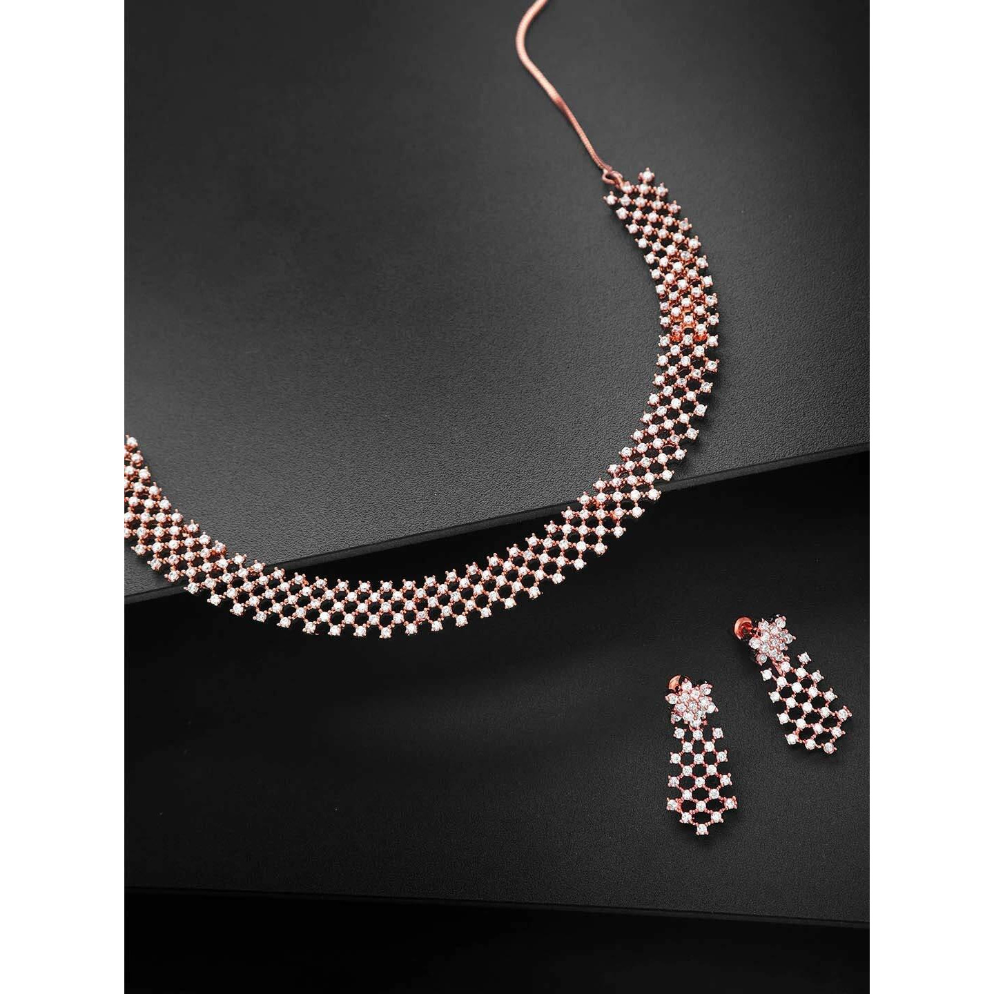 Priyaasi Studded Rose Gold Jewellery Set For Women (Plated) | Fancy & Party | Elegant American Diamond Jewellery Set for Women & Girls