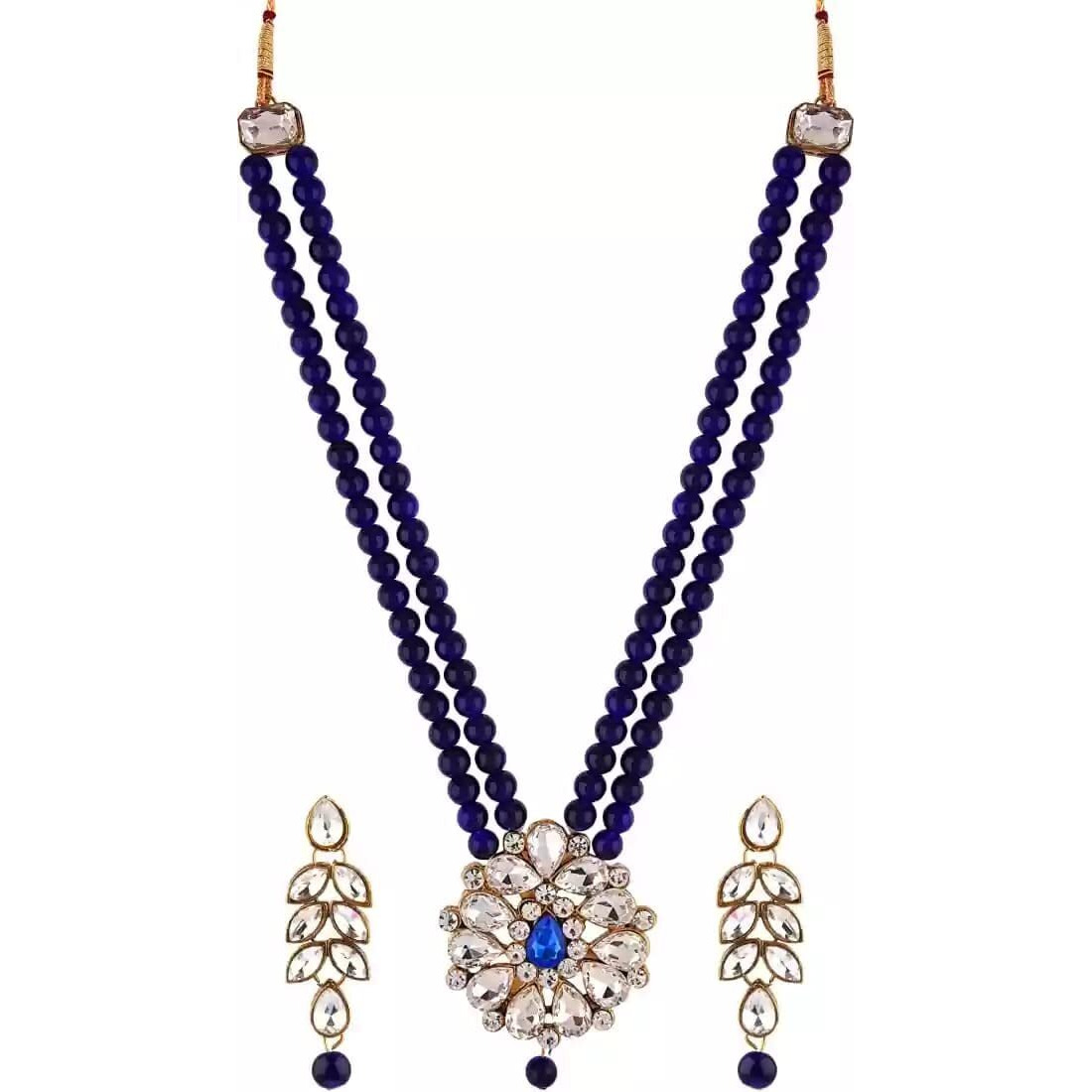 Handicraft Kottage Pearl Long Necklace Earring Set for Women And Girls Indian Traditional Jewellery Wedding (Blue)