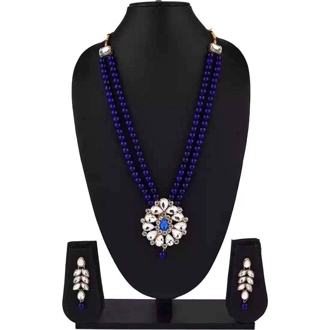 Handicraft Kottage Pearl Long Necklace Earring Set for Women And Girls Indian Traditional Jewellery Wedding (Blue)