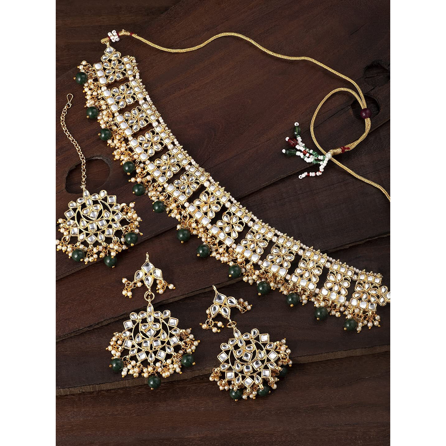 Peora Ethnic Indian Traditional Jewellery Kundan Choker Necklace Earring Maang Tikka Set for Women Girls
