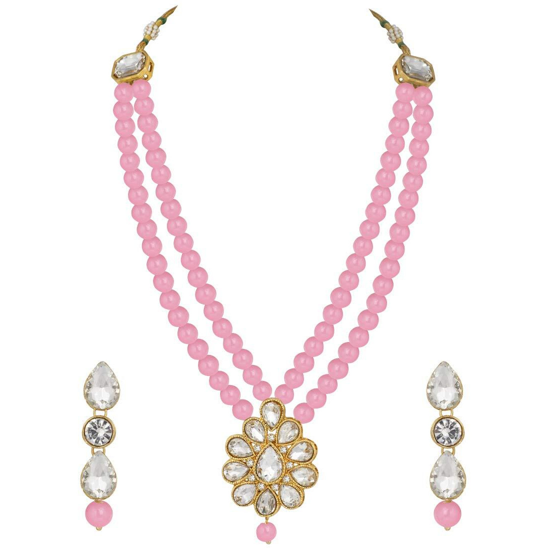 Peora Kundan Faux Pearl Long Necklace Earring Set for Women Girls Indian Traditional Jewellery Wedding