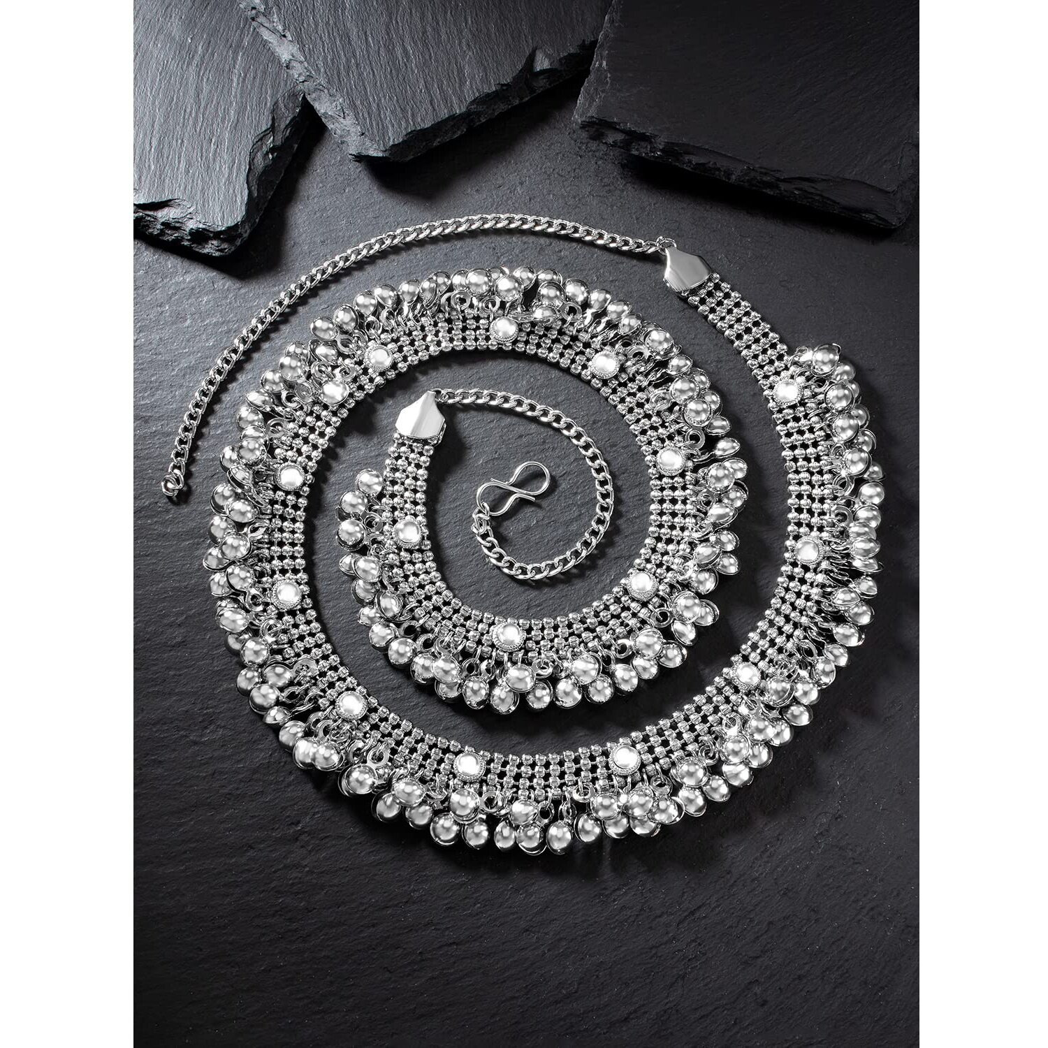 Peora Traditional Antique Silver Plated Waist Belt Kamar bandh Kamar patta Belly Chain for Women Girls